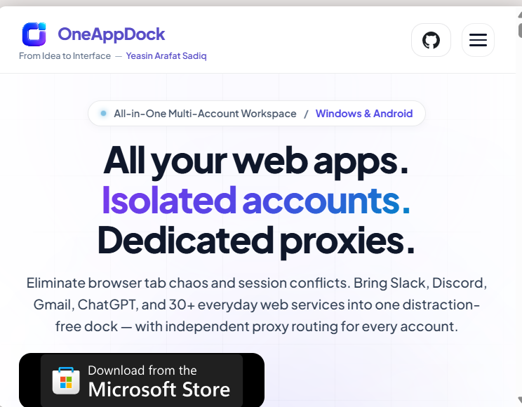 OneAppDock.com website preview